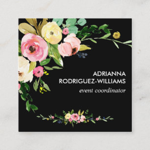 Cartão De Visita Quadrado Nome Pequeno das Flores de Blush Personalizadas