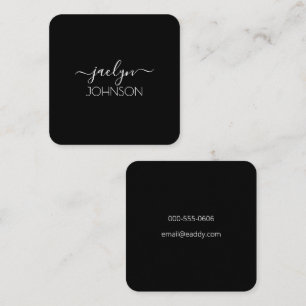 Cartão De Visita Quadrado Nome Personalizado de Script Branco Elegante Chic