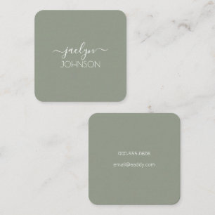 Cartão De Visita Quadrado Nome Personalizado do Sage Branco da Sala Clássica