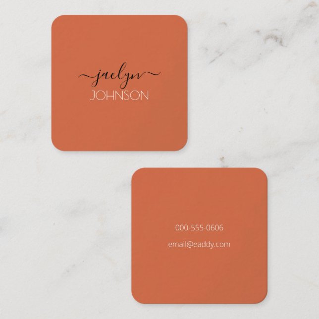 Cartão De Visita Quadrado Nome Personalizado do Script Branco Simples do Ter (Frente/Verso)