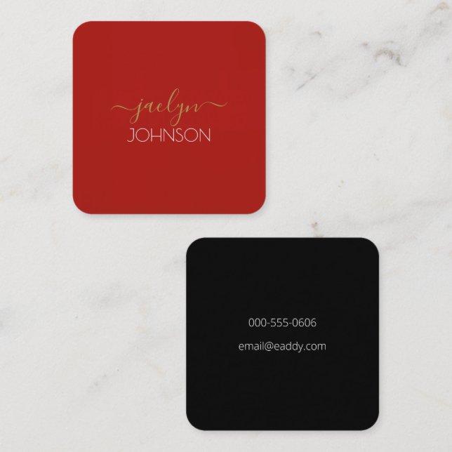 Cartão De Visita Quadrado Nome Personalizado Preto Dourado Elegante Minimali (Frente/Verso)