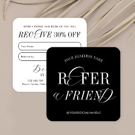 Cartão De Visita Quadrado Nostalgia negra e branca minimalista Refira um ami