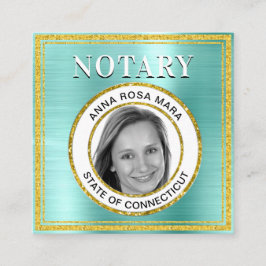 Cartão De Visita Quadrado *~* NOTARY PHOTO METAL AQUA Signal Agent