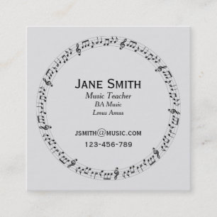 Cartão De Visita Quadrado Notas de música de professor de música