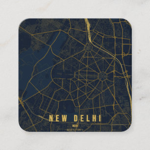 Cartão De Visita Quadrado Novo Mapa da Cidade de Nova Deli & Texto Personali