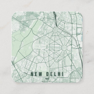 Cartão De Visita Quadrado Novo Mapa da Cidade de Nova Deli & Texto Personali