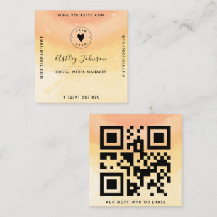 Cartão De Visita Quadrado Nuvens aquáticas coloridas Dreamy QR Code & Logo S