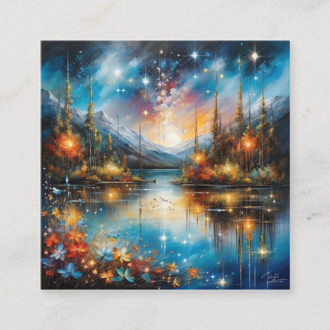 Cartão De Visita Quadrado O lago surreal, espelhado refletindo um ninho estr (Frente)