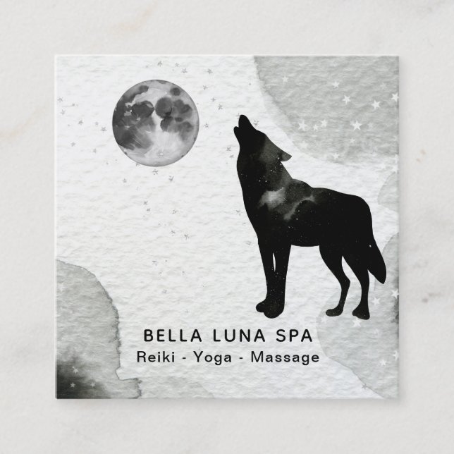 Cartão De Visita Quadrado O lobo cósmico do urro do *~* Stars a lua do (Frente)