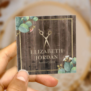 Cartão De Visita Quadrado O ouro do cabeleireiro Scissor a madeira botânica