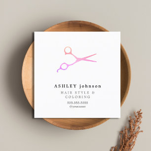 Cartão De Visita Quadrado O rosa branco minimalista elegante Scissors o