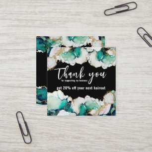 Cartão De Visita Quadrado Obrigado Abstrato Verde Preto Elegante Negócios 