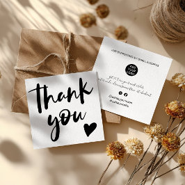 Cartão De Visita Quadrado Obrigado de letra preto e branco do script moderno