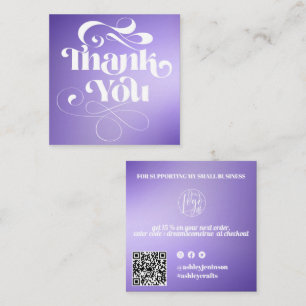 Cartão De Visita Quadrado Obrigado de ordem de script retrô de gradiente rox