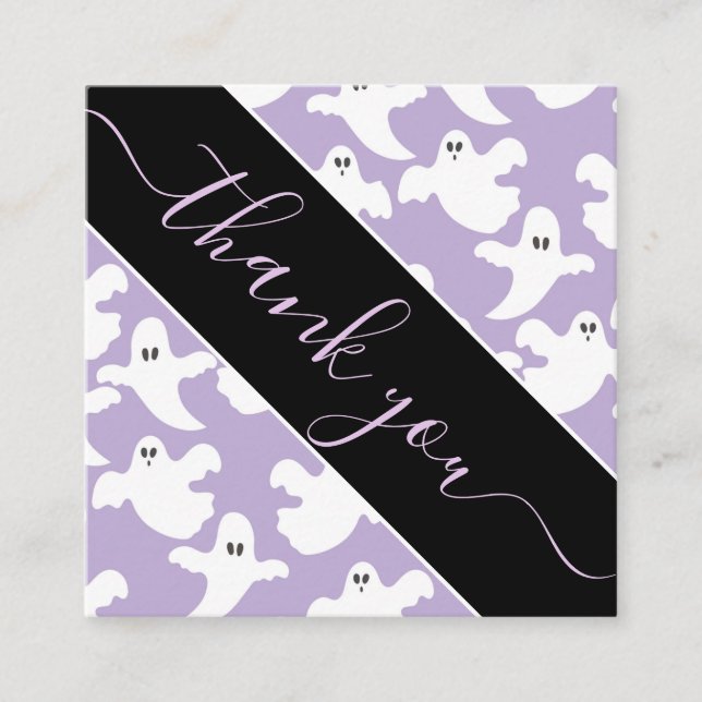 Cartão De Visita Quadrado Obrigado de Padrão Fantasma Roxo Cute Spooky U Hal (Frente)