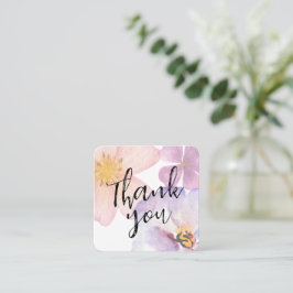 Cartão De Visita Quadrado Obrigado flores de aquarela roxa suave