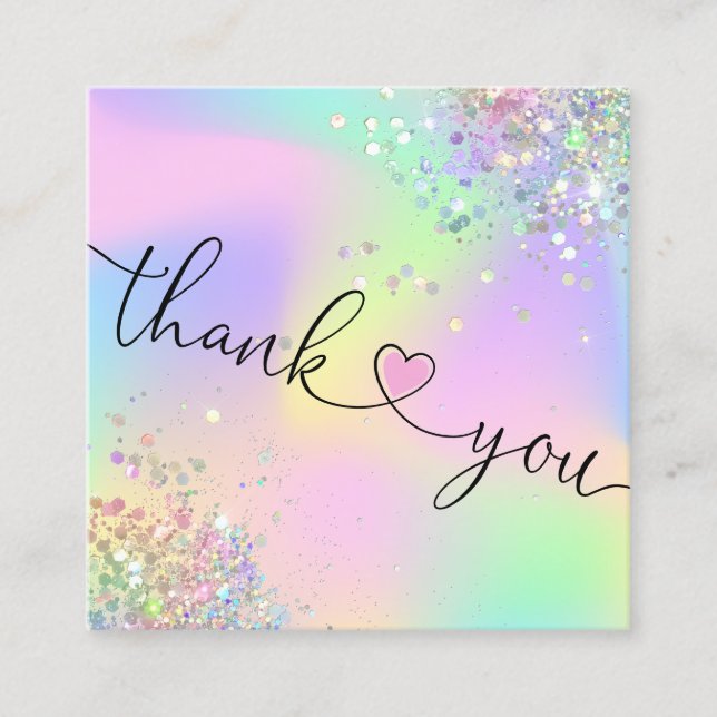 Cartão De Visita Quadrado obrigado holográfico de script moderno para sua or (Frente)