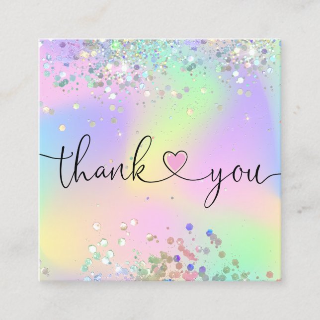 Cartão De Visita Quadrado obrigado holográfico de script moderno para sua or (Frente)