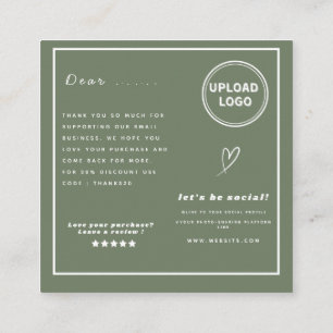 Cartão De Visita Quadrado Obrigado moderno e chic green order