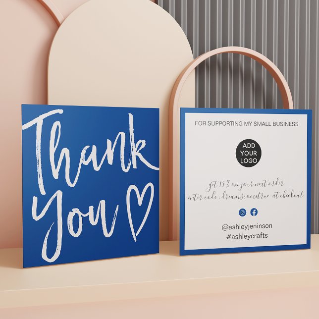 Cartão De Visita Quadrado Obrigado moderno que você faz script de pedido mín (Modern thank you script order minimal chic blue square business card)