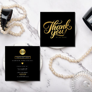 Cartão De Visita Quadrado Obrigado preto clássico e ouro elegante