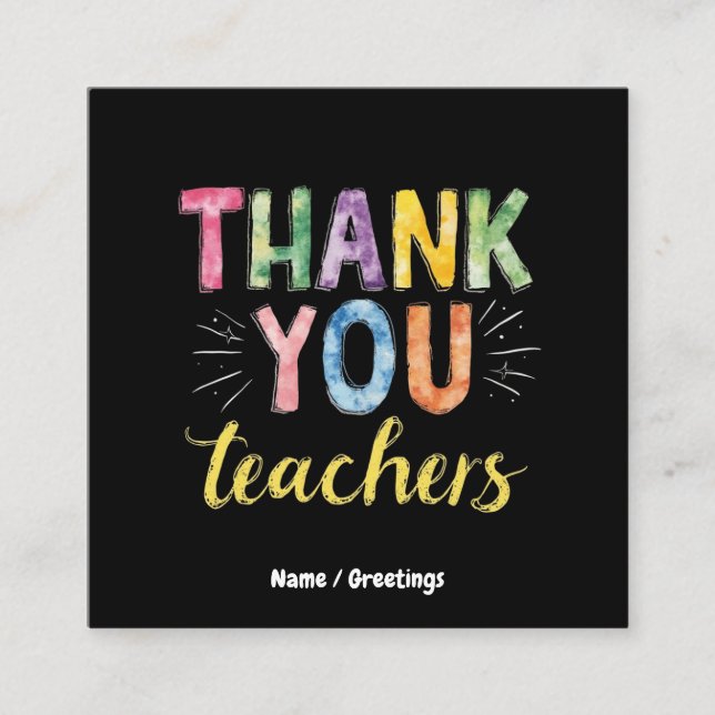 Cartão De Visita Quadrado Obrigado Professores e Estudantes - Presente de Gr (Frente)