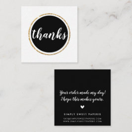 Cartão De Visita Quadrado OBRIGADOS preto com letra manuscrita manuscrita mo