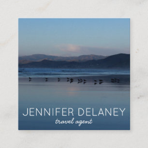 Cartão De Visita Quadrado Ocean Beach Waves Birds Sunset Nature Photo Viagem