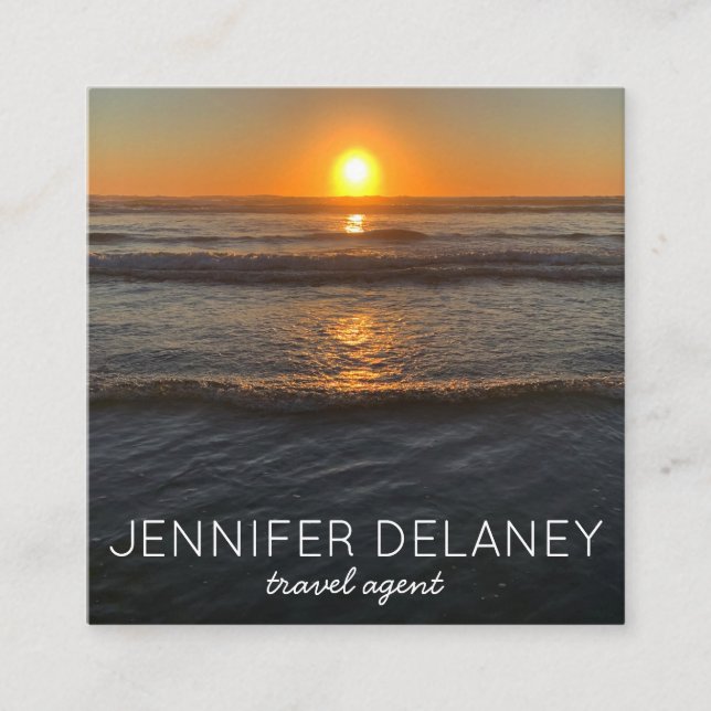 Cartão De Visita Quadrado Ocean Beach Waves Sunset Nature Photo Viagem (Frente)