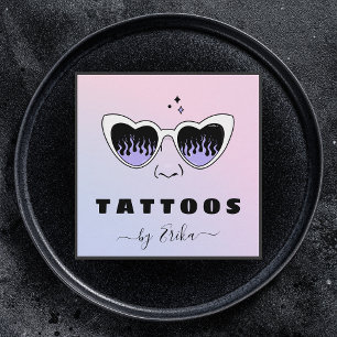 Cartão De Visita Quadrado Óculos Glamorosos Tatuagem Artista Gradiente Girly