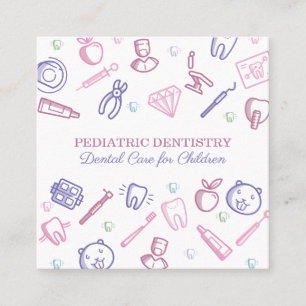 Cartão De Visita Quadrado Odontologia pediátrica Dentista Cuidados dentários
