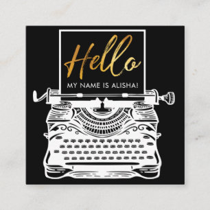 Cartão De Visita Quadrado Olá! máquina de escrever da antiguidade do vintage