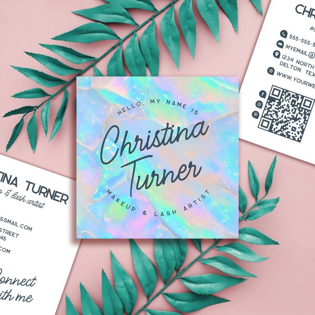 Cartão De Visita Quadrado Olá, Meu Nome É Uma Oposição Holográfica Iridescen (Criador carregado)