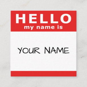 Cartão De Visita Quadrado Olá, o meu nome está em vermelho
