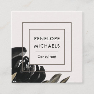 Cartão De Visita Quadrado Olhar do vintage floral no fundo cinzento pálido