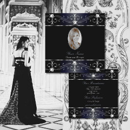 Cartão De Visita Quadrado Olhos Pegando Ornamentados Pretos Azul Adicionar F