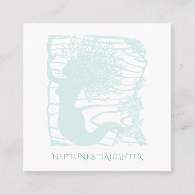 Cartão De Visita Quadrado Ondas Sereias do Oceano Coral Sereia (Frente)