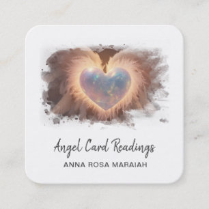 Cartão De Visita Quadrado *~* Opal Heart QR Dourado Angel Wings AP78 WHITE