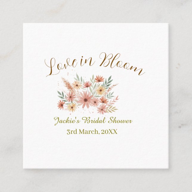 Cartão De Visita Quadrado Orange boho love in Bloom bridal shower name retro (Frente)