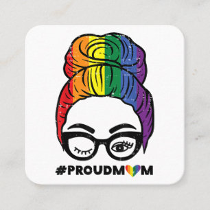 Cartão De Visita Quadrado Orgulhosa Mãe Cabelo Mensageiro LGBTQ Bandeira Arc