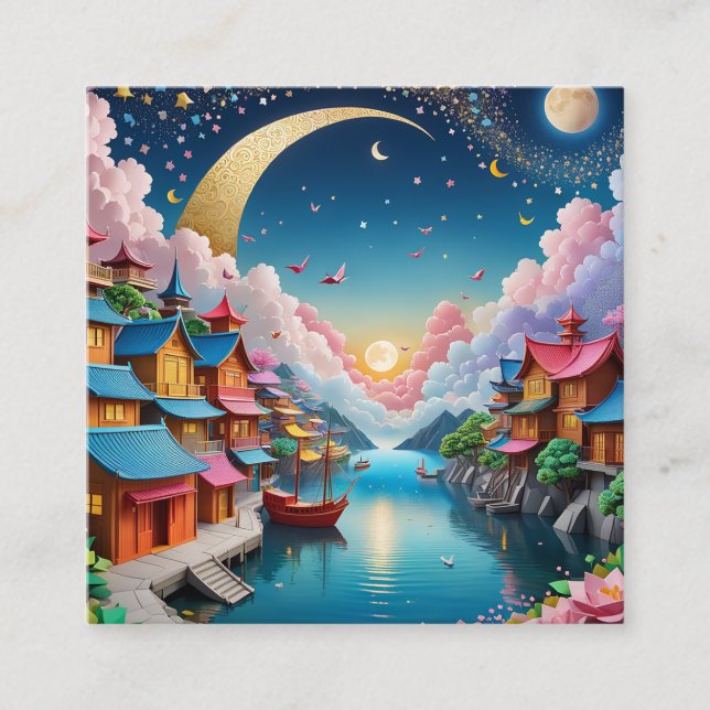 Cartão De Visita Quadrado Origami é a tradicional arte japonesa do papel f (Frente)