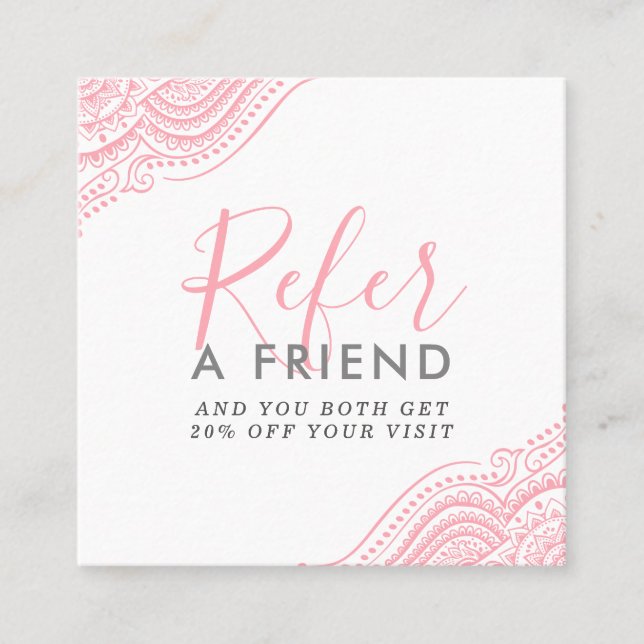 Cartão De Visita Quadrado ornamento paisley de vinhedo rosa (Frente)