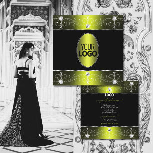 Cartão De Visita Quadrado Ornamentos Luxuosos Pretos e Amarelos com Logotipo