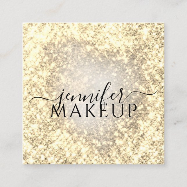 Cartão De Visita Quadrado Ouro da Beleza Profissional Makeup Beauty Glitter (Frente)