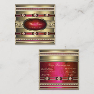 Cartão De Visita Quadrado Ouro de luxo e padrão de mármore vermelho-rosa