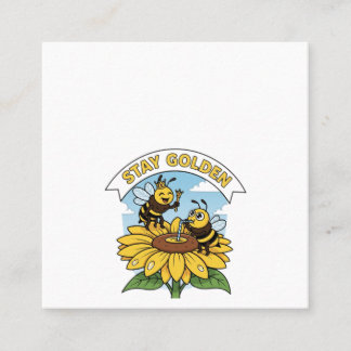 Cartão De Visita Quadrado Ouro de permanência - Ilustração de abelha e flor