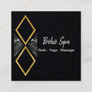 Cartão De Visita Quadrado Ouro e Gliiter Geometric Boho