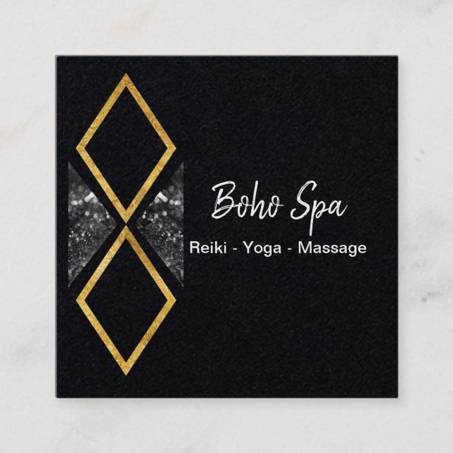 Cartão De Visita Quadrado Ouro e Gliiter Geométrico Boho (Frente)