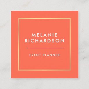 Cartão De Visita Quadrado Ouro elegante profissional minimalista coral