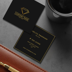 Cartão De Visita Quadrado Ouro Exclusivo Diamante Clássico & Preto Atemporal